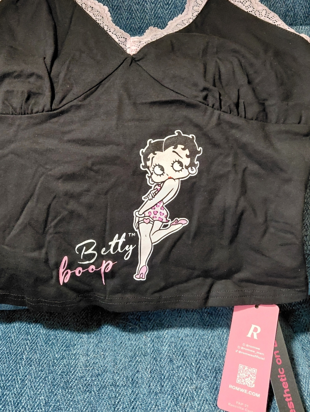 Betty Boop Black & Pink Lace Cami Top